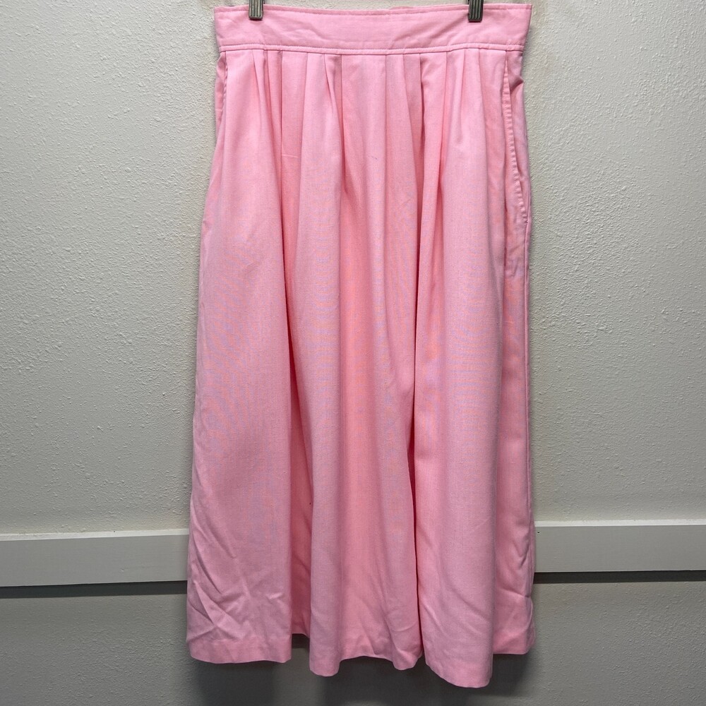 VTG David Benjamin Long Pink Pleated Skirt w/ Pocket 13/14 Made In USA